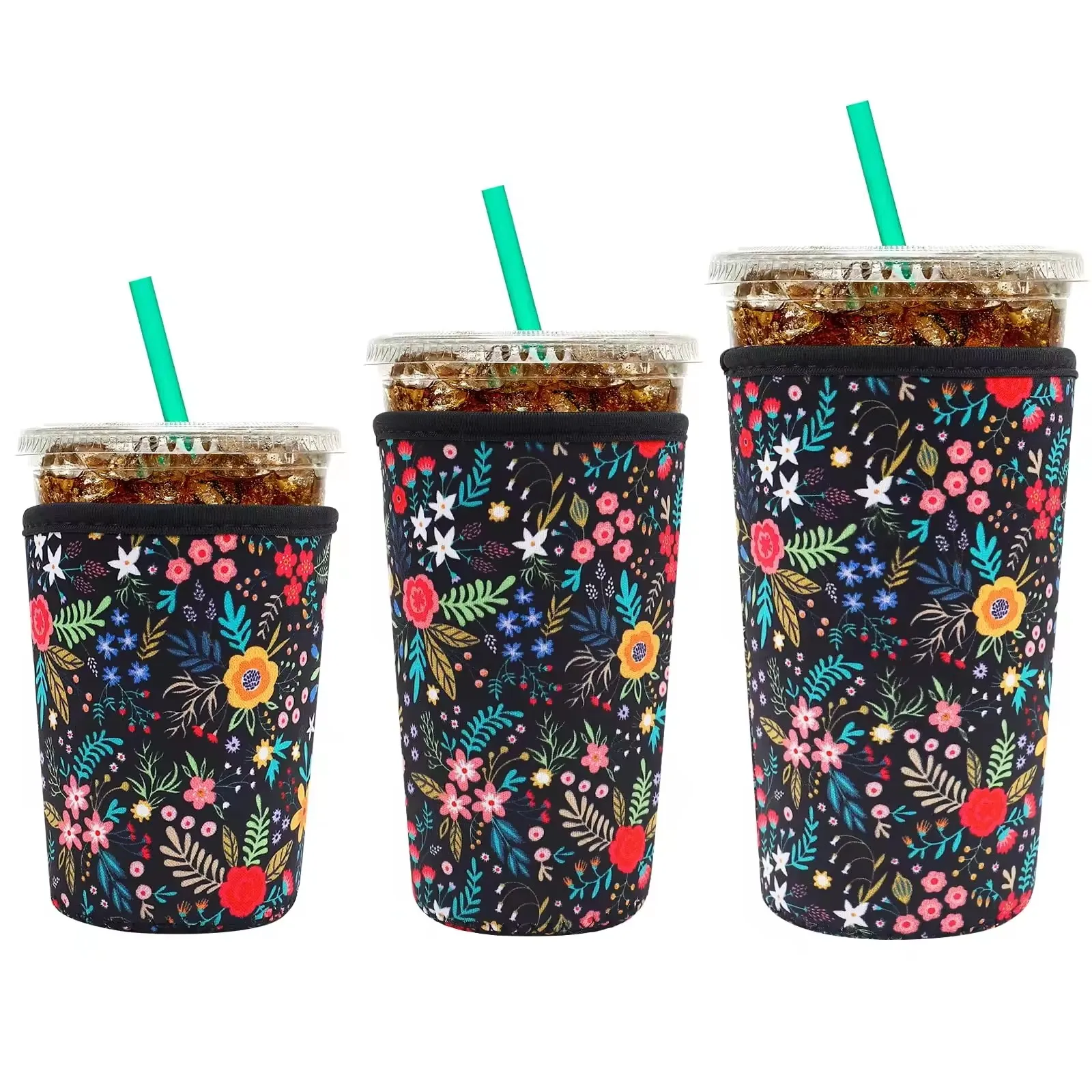 Custom Neoprene Blank Sublimation Coffee Cup Sleeve 18oz 22oz 32oz Insulated Iced Cup Holder Tumbler Bottle Cooler with Handle