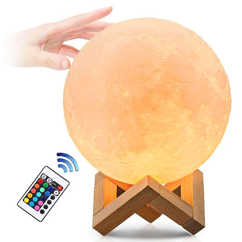 2021 New design  3D Printing Moon Lamp Touch & Remote & Pat control 16 color changing LED 3D Moon Night Light decoration