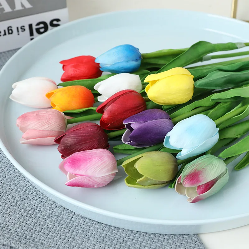 Soft Glue Faux Tulips Artificial Real Touch Flower Silk Flowers White Tulips For Home Wedding Decoration