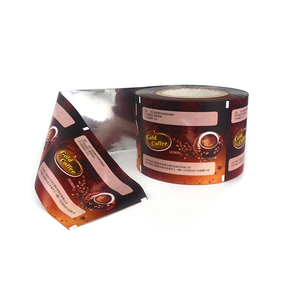 Custom Logo Multi-layer Laminated Film Roll Beverage Instant Coffee Powder Packing Film Roll Sachet Film Roll