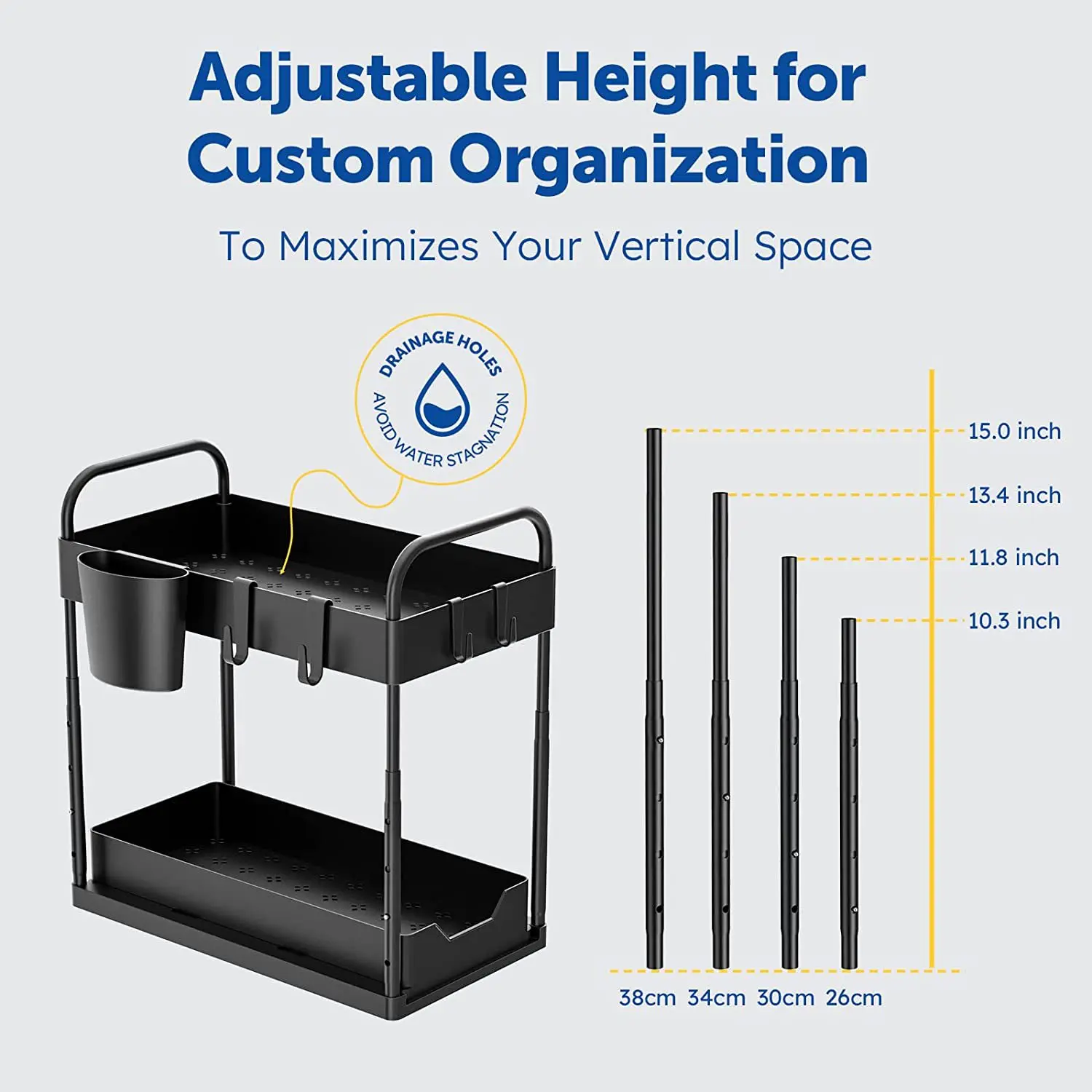 2-Tier Kitchen Metal Utensils Storage Racks Cup Bowl Organizer Dish Drain Rack Iron Soup Spoon Holder Stand Type Double Tiered
