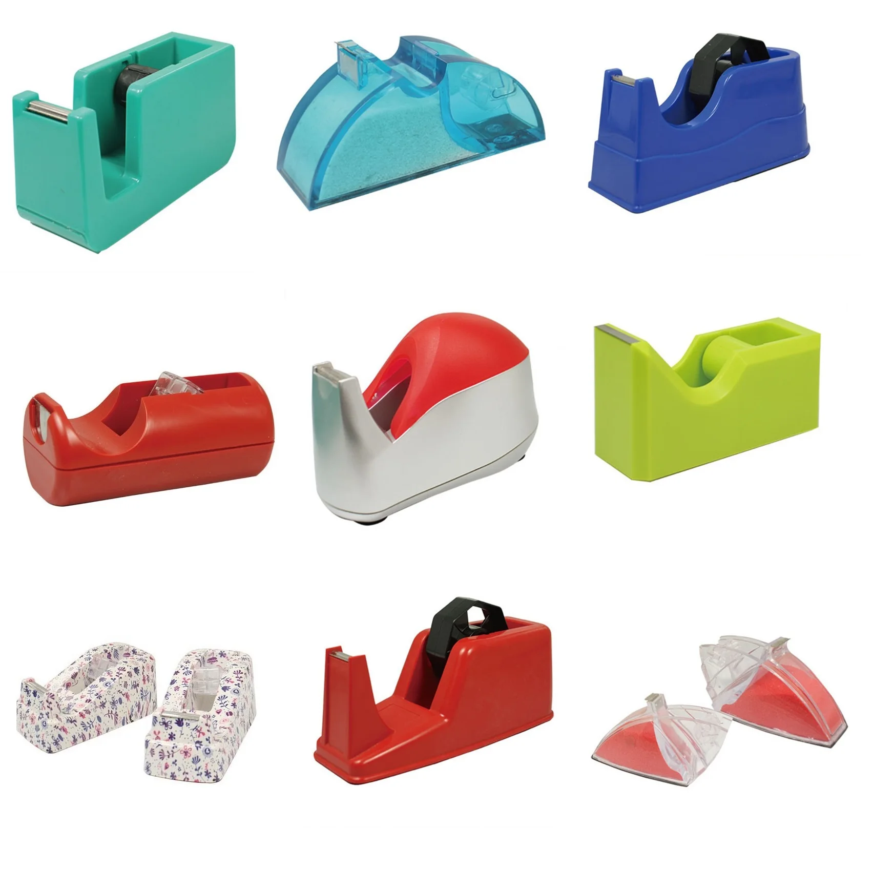 China manufacturer manual tape cutter blue red plastic tape dispenser for office