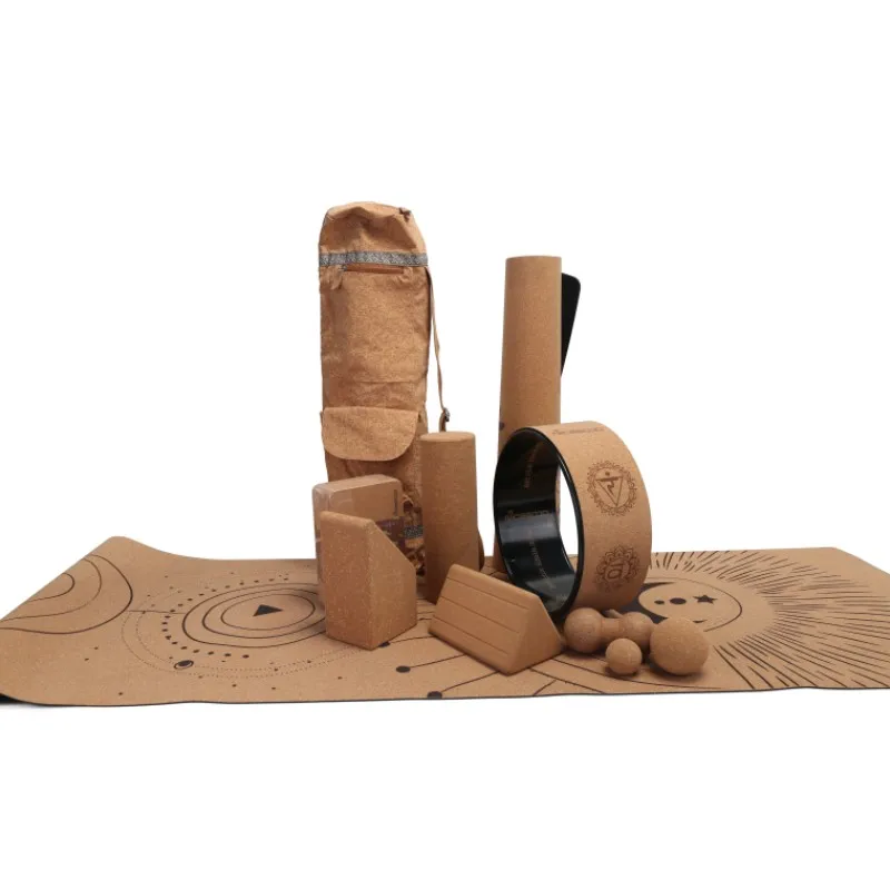Custom Organic Eco Friendly Thick Yoga Matte custom logo Eco Natural Rubber Cork Yoga Mat Set