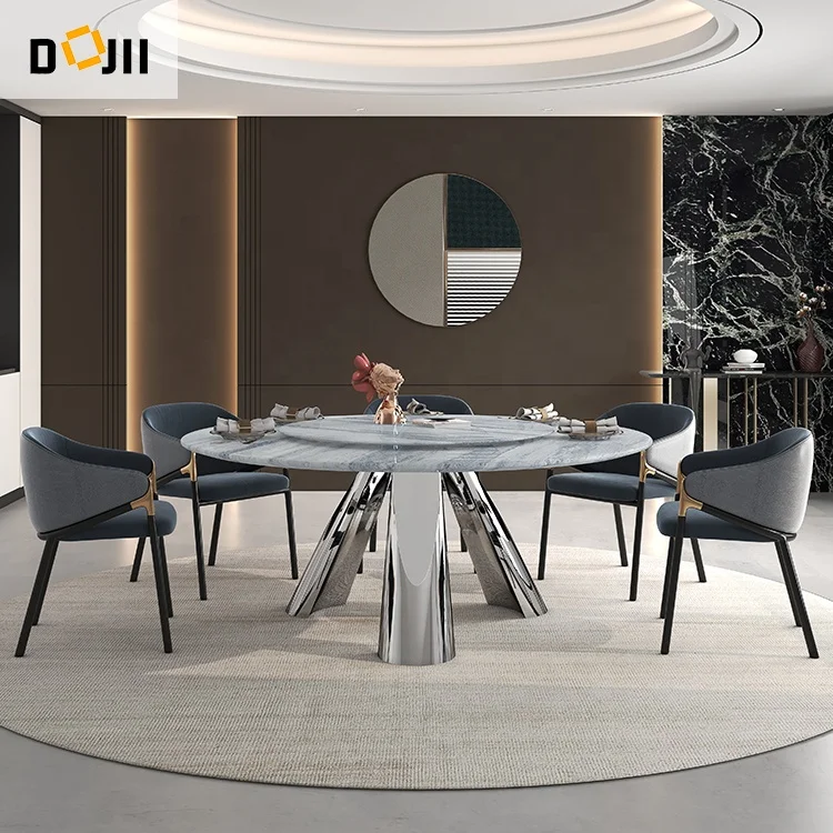 Light British Style Family Dining Table and Chairs Rotating Table Multi-Person Dining Desk Chair For Villa Living Room Hotel