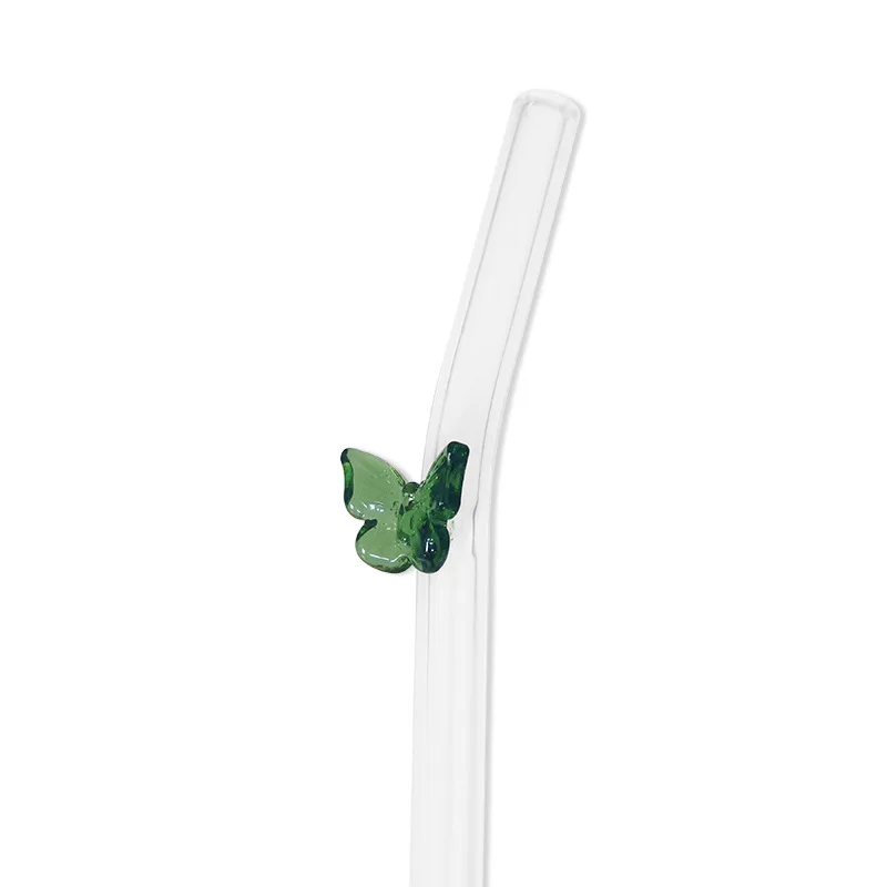 Custom Flower Straight Bent Borosilicate Glass Tube Drinking Reusable Straws for Party Favors Bar