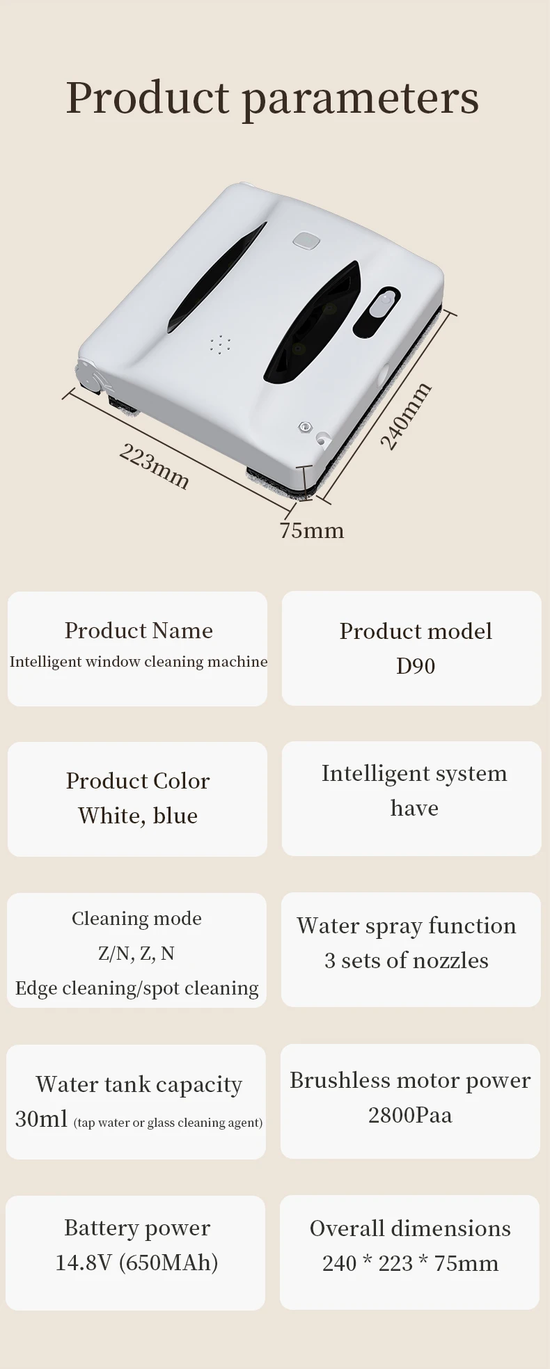 Cop Rose D90 Auto Dual Spray Water Robot Window Glass Cleaner D90 With Roller Cleaning Brush With Tuya App Remote Control Guide