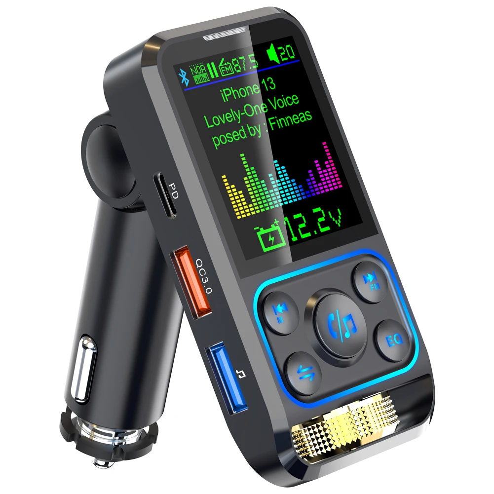 Best Selling Bluetooth Car Charger  PD3.0  QC3.0 FM Transmitter With Colorful Large Screen  BC83