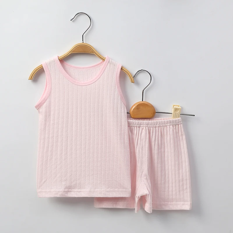 Летний комплект из жилета и шортов из 100% хлопка, комплекты одежды для новорожденных девочек и мальчиков, детская одежда