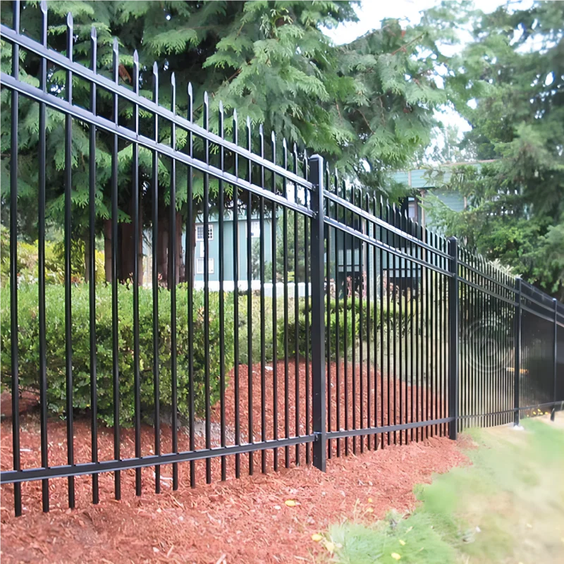 Outdoor Garden Security Powder Coated Steel Tubular Fence Wrought Iron Fence Panels Wrought Black Steel Picket Fence