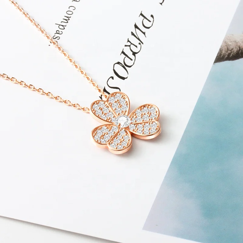 factory price Adjustable size girls women gold means crystal  diamond flower necklace pendant