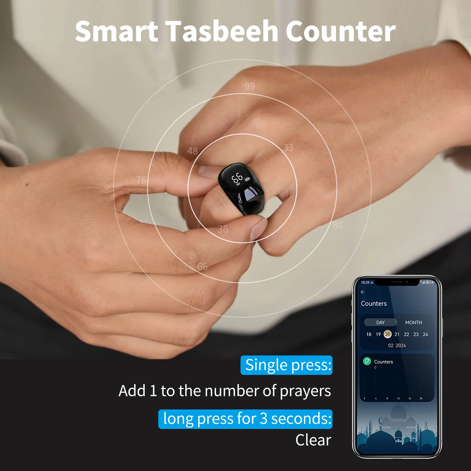 Умное кольцо Tasbih Tally Counter для мусульман Zikr Ring Digital Tasbeeh 5 Молитвенное мусульманское подарки вечеринки