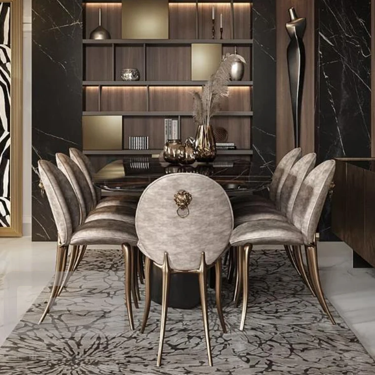 High Quality Metal Leg Dinning Chair Modern Restaurant Hall Velvet Dining Chair with Curved Back