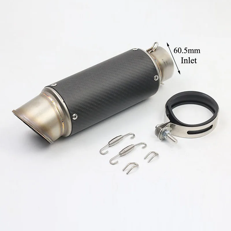 
60mm Inlet Motorcycle Exhaust Muffler Carbon Fiber Stainless Steel Pipe 