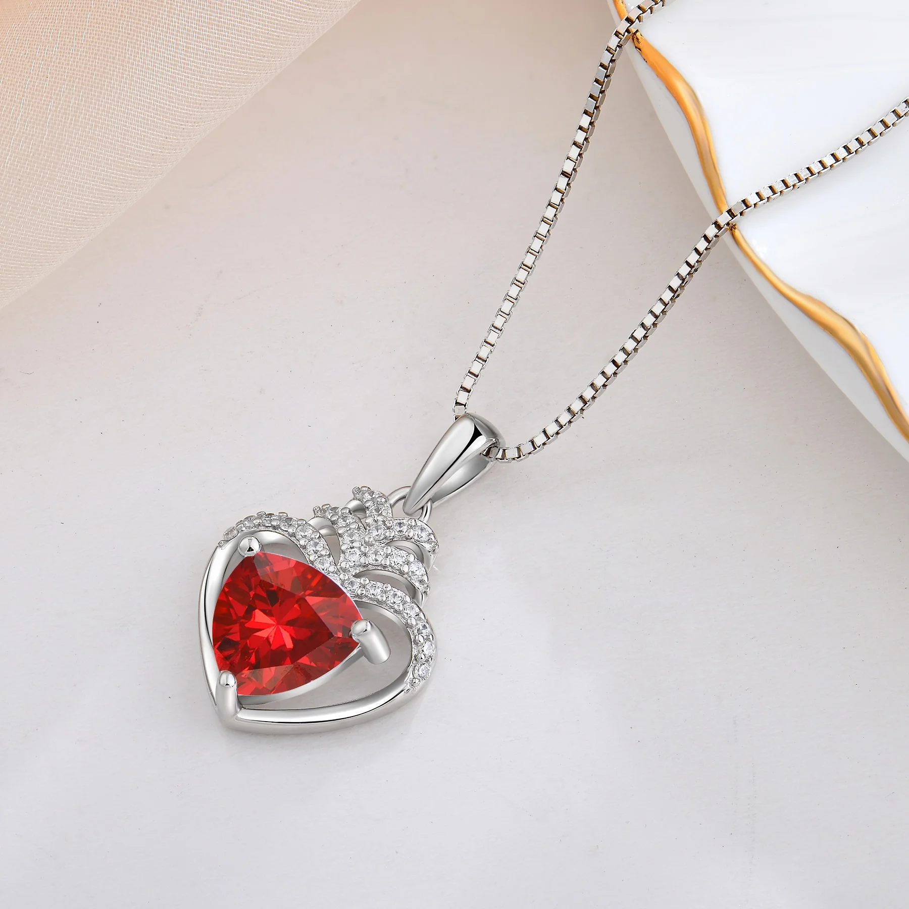 Wholesale custom sterling silver simple heart shaped pendant with heart zircon pendant necklace