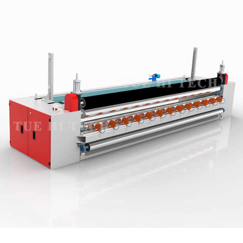 Nonwoven winding machine for fabric rolls with vertical cross cutter winder machine with pressing plate custom working width