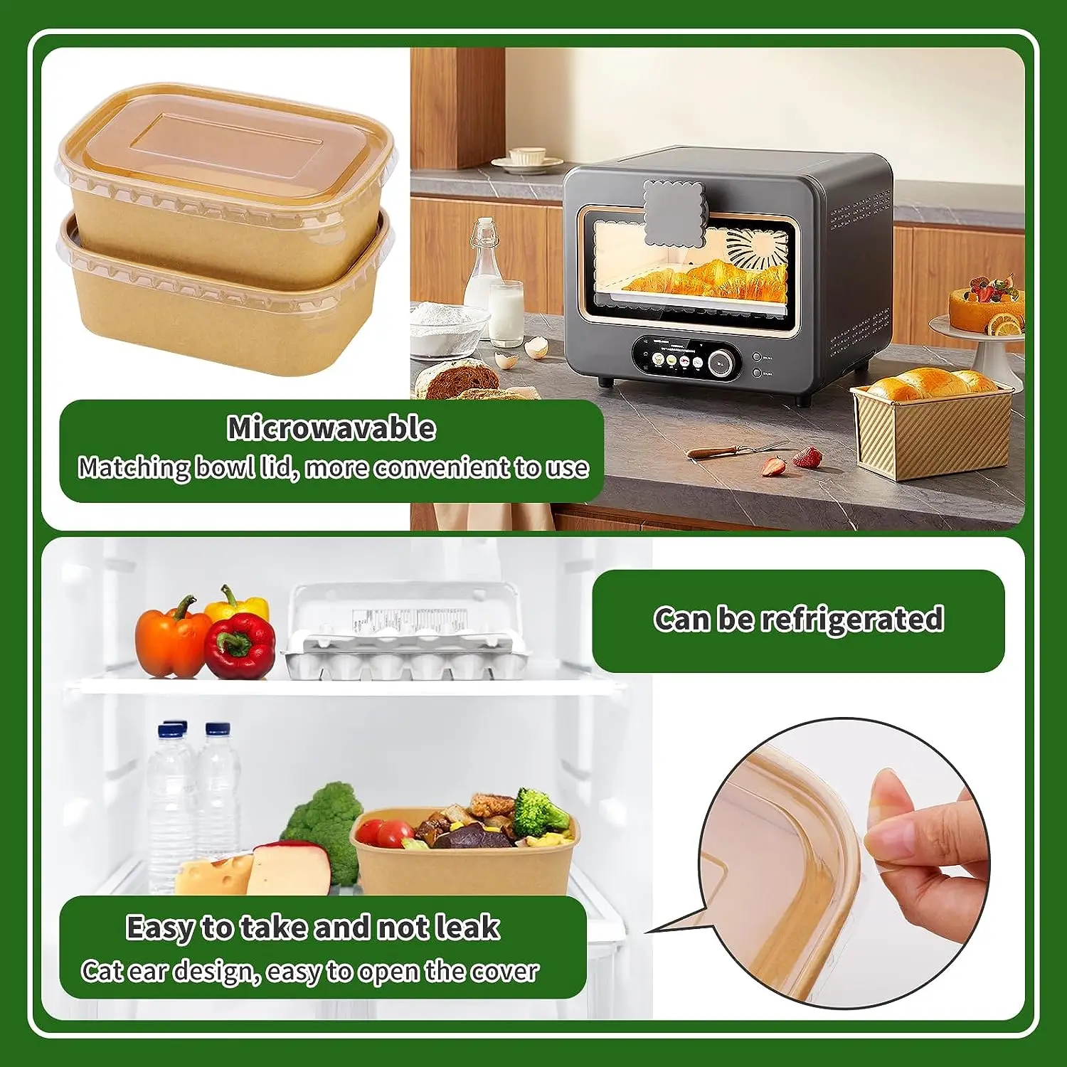 Customized food grade rectangle paper bowl disposable eco friendly compostable rectangular kraft paper bowls for restaurant