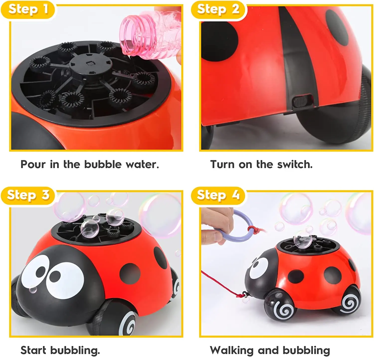 Bubble Machine, Automatic Ladybug Bubble Maker with  Solutions, Bubble  Blower Toy Fun Outdoor Indoor Toys for kids