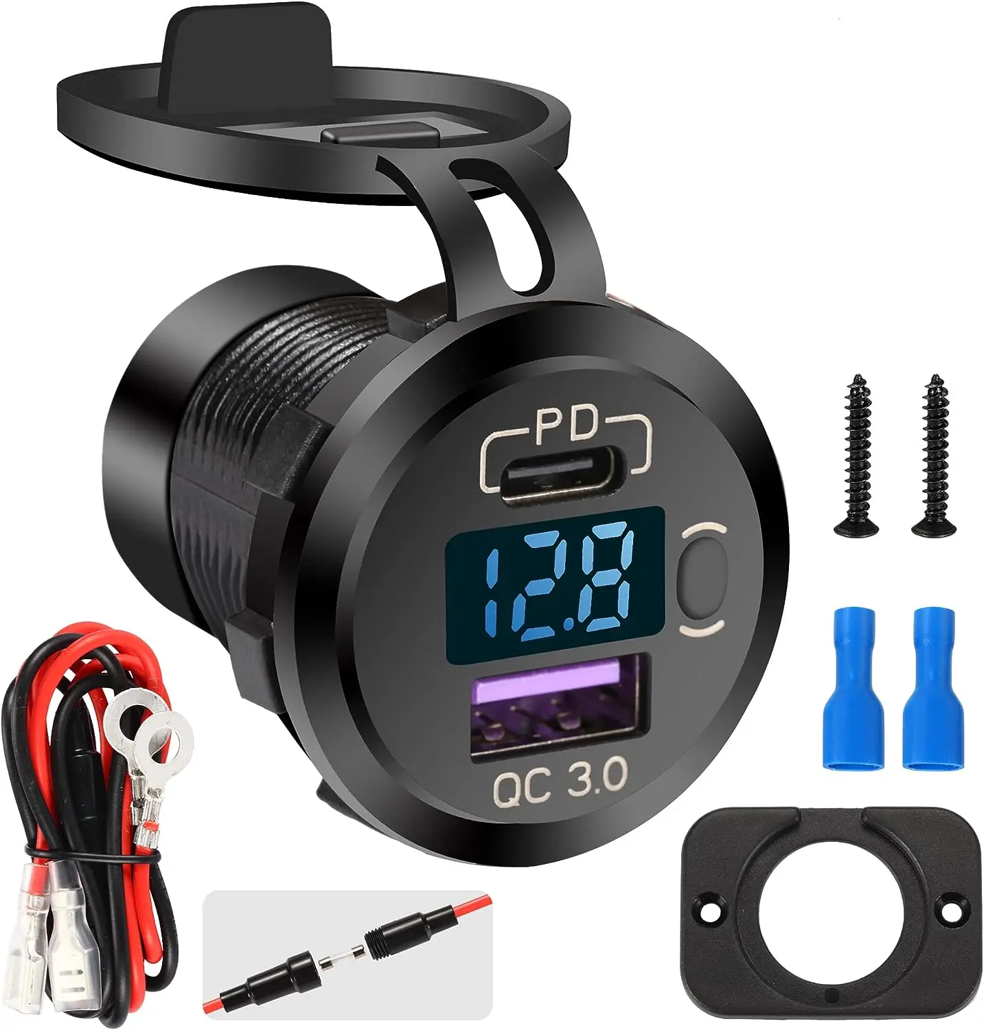 Dual USB Socket 12V Marine Outlet with Switch Blue LED Car Charger Mount Waterproof Cigarette Lighter Power Adapter