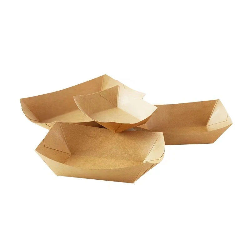 Eco-friendly Disposable Waterproof Fried Chicken Kraft Paper Boat Tray Deli Fast Packaging Paper Food Trays