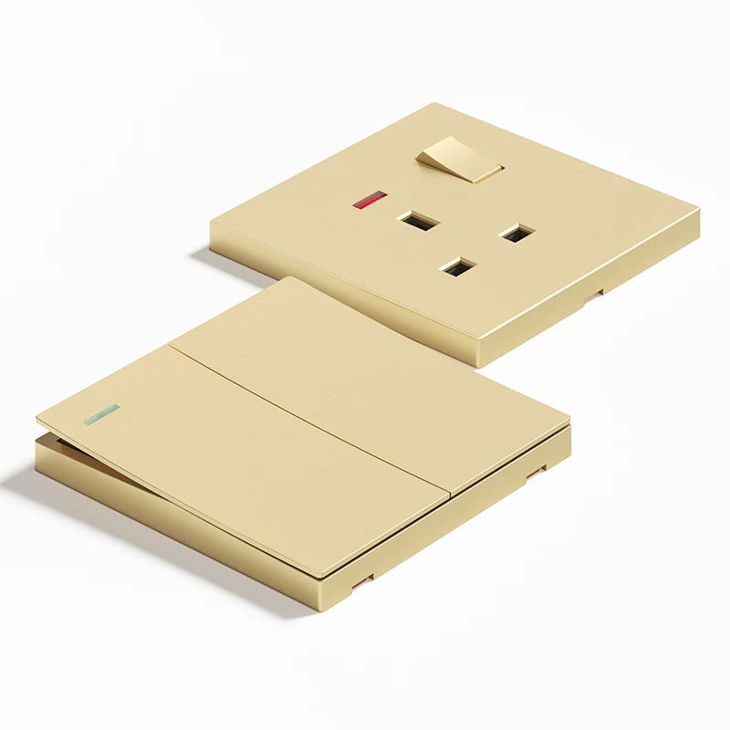 S1.2 BS/UK 2 gang 13A switched socket 3 pin FM  wall switch socket with brass