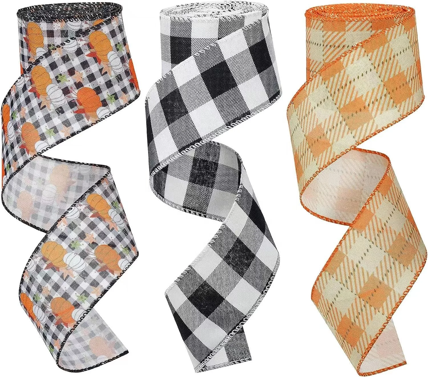 Factory Wholesale Orange Plaids Carrot Ribbon Gingham Ribbon for Home Decoration