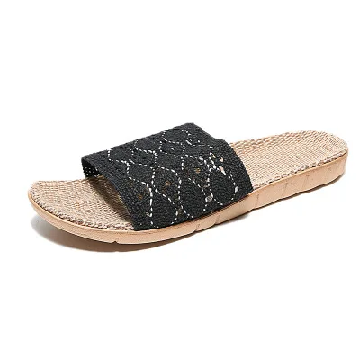 Summer linen slippers men and women lovers floor at home indoor thick anti - slip home slippers