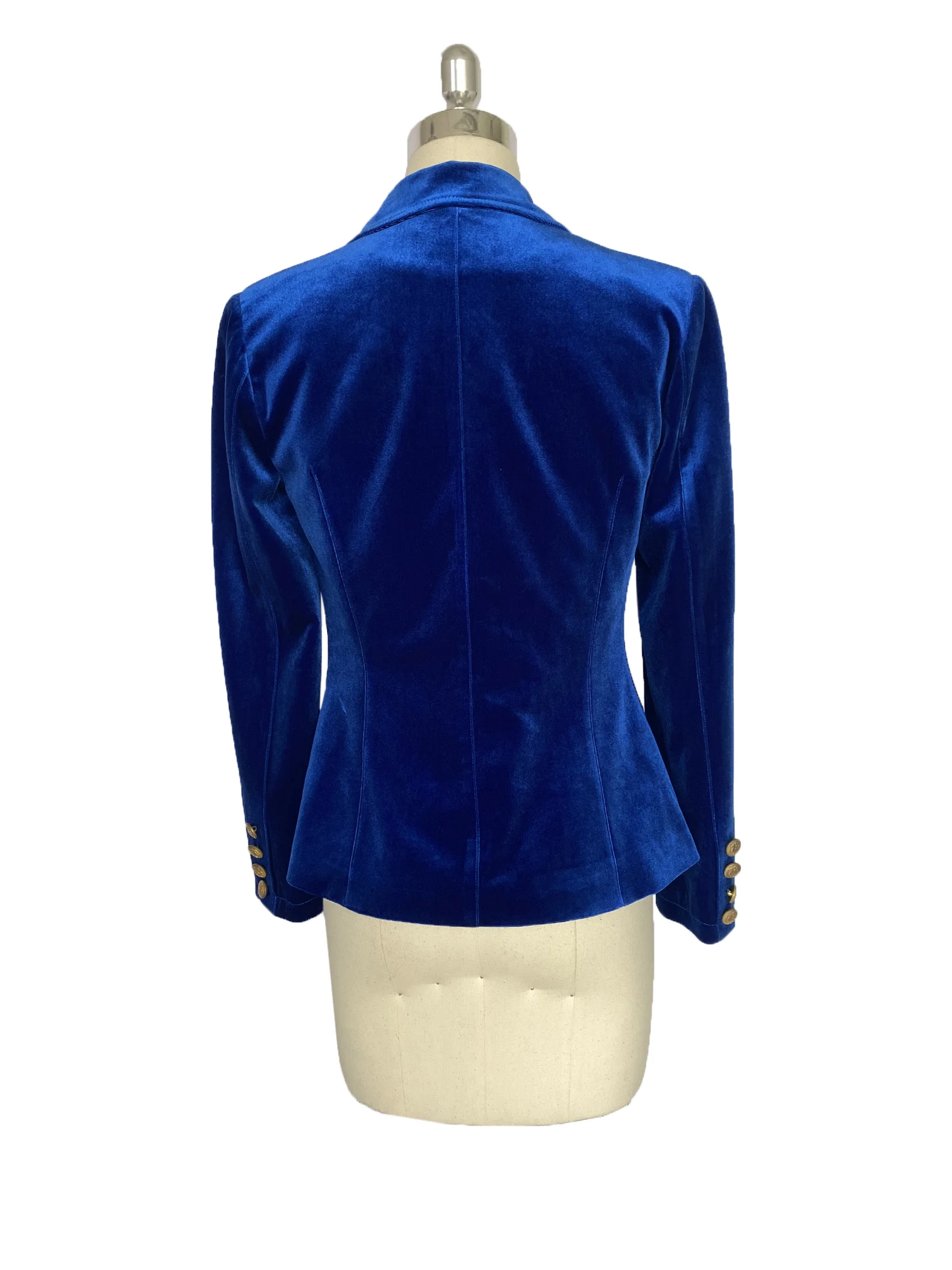 
Stylish blue velvet blazer with buttons 
