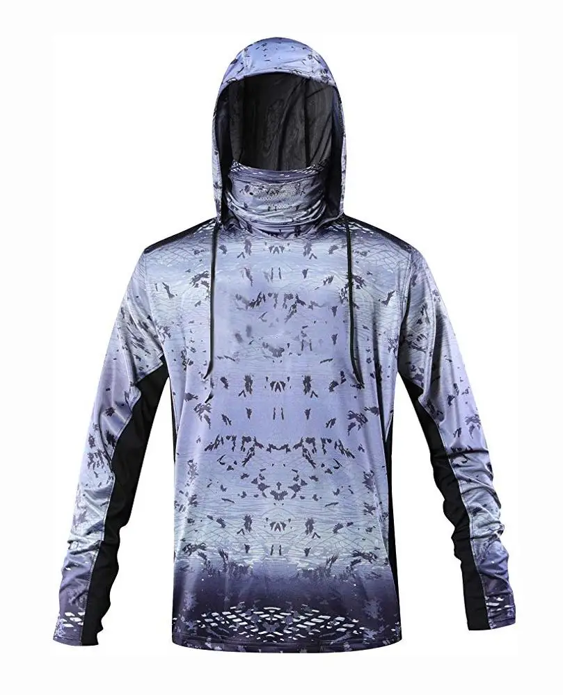  Wholesale custom camo blue design high performance sun protection hooded fishing jersey shirt