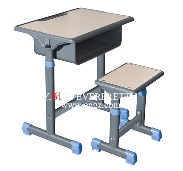 Plastic School Furniture Pupil Desk And Chair Single Set Adjustable