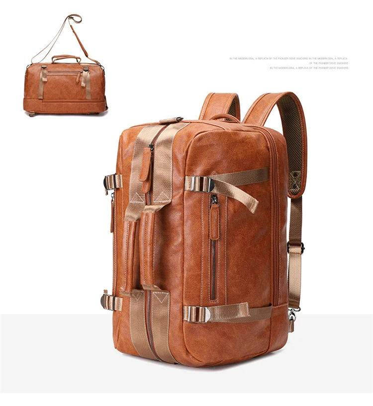 Large Capacity Vintage PU Leather Travel Backpack for Men Fashionable Luxury Laptop Computer Bag for Business Use