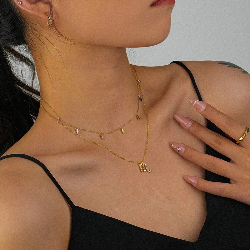 Wholesale Zodiac Symbols Pendant Necklace Colored Zircon S925 Sterling Silver Rainbow Jewelry Colorful Gemstone Necklaces