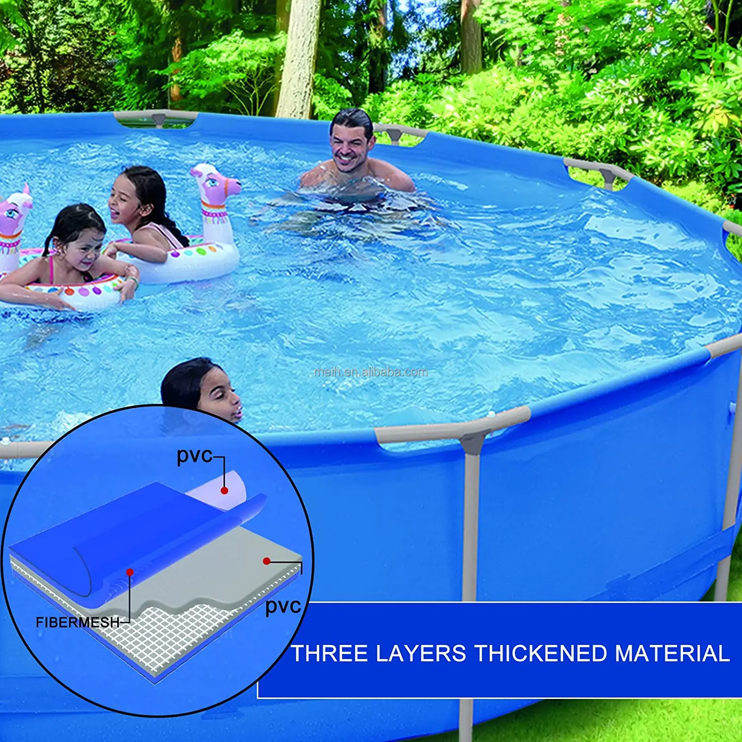 Hot Sale Stock Outdoor Metal Frame Above Ground 16ft Round Swimming Pool 8 People with Easy Set-Up include Pump ladder