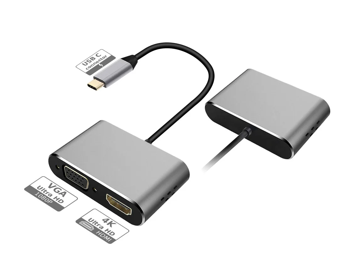 Forida 2 in 1 mini USB HUB ,USB-C to HDMI VGA Adapter support dual HD display for Laptop