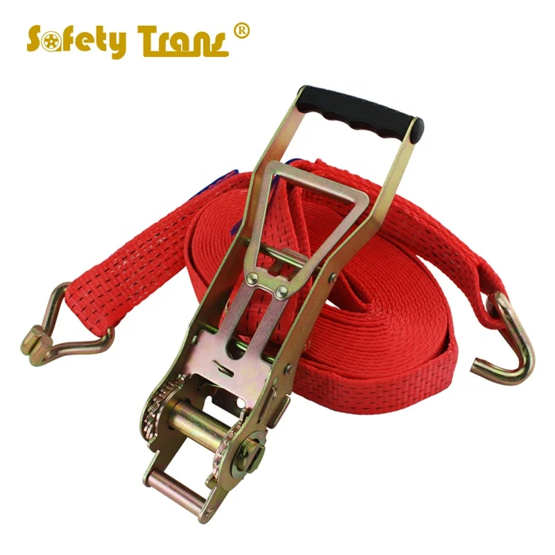 JIULONG 50mm ERGO RATCHET TIEDOWN 5T 12M RED WITH J HOOK en-standard