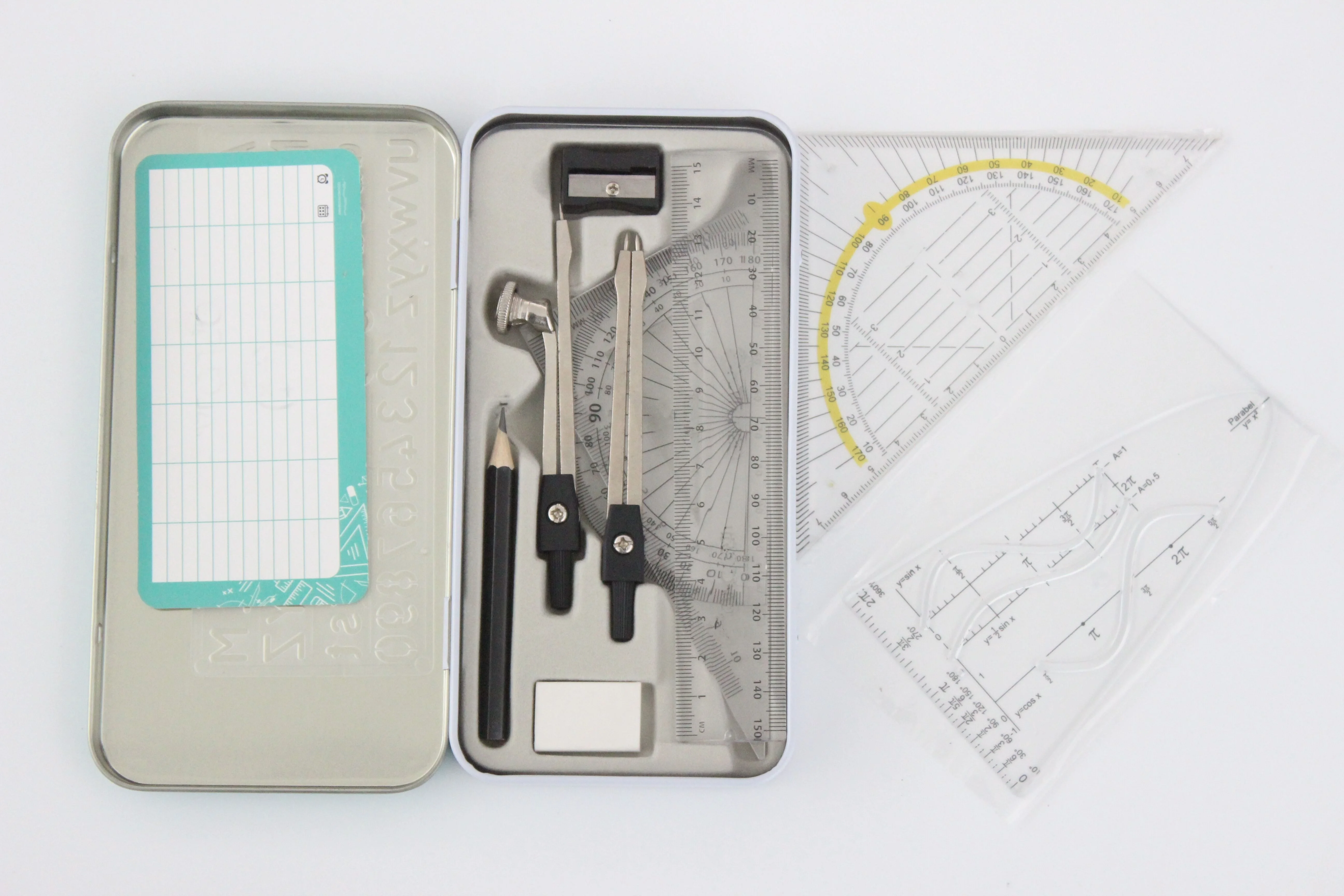 Tin Mathematical Set/Four Design Geometry Box/12Pcs Math Set/Student Geometry Set