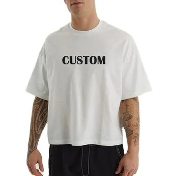 High Quality Custom Logo Screen DTG Printing Blank 100 Cotton 320GSM Drop Shoulder Cropped Length Box Fit men Oversize T Shirt
