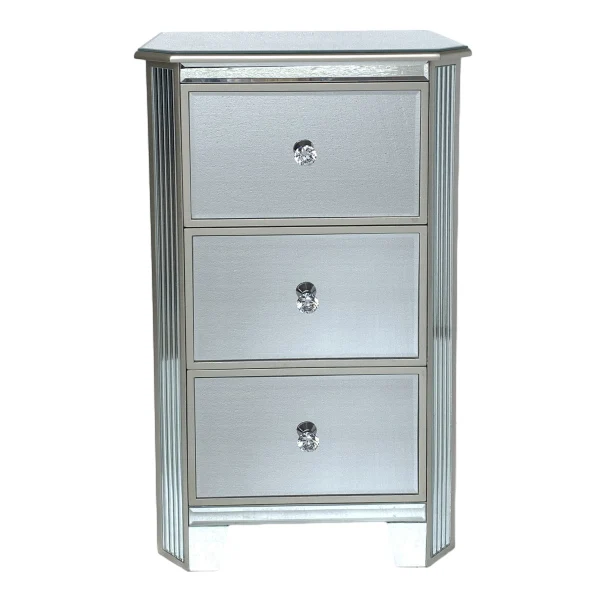 Retro Italian Gloss silver Nightstand Bedside Cabinet Assembly Drawers Mirror Night Stand Table