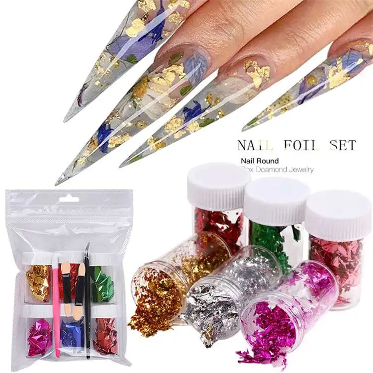 Free Sample Wholesale Gold Foil Flakes Metallic Glitter Nail Art Design Decoration New Nails