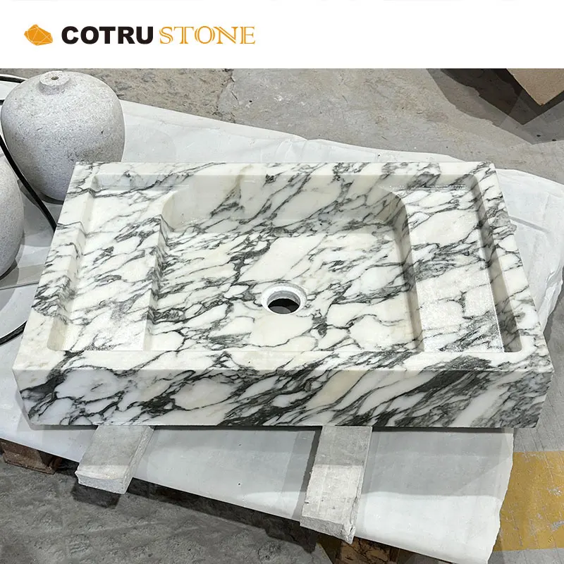 Elegant Interior Noble Italy Marble Bianco Arabescato White Marbre Natural Stone Basin Design Bathroom Decoration