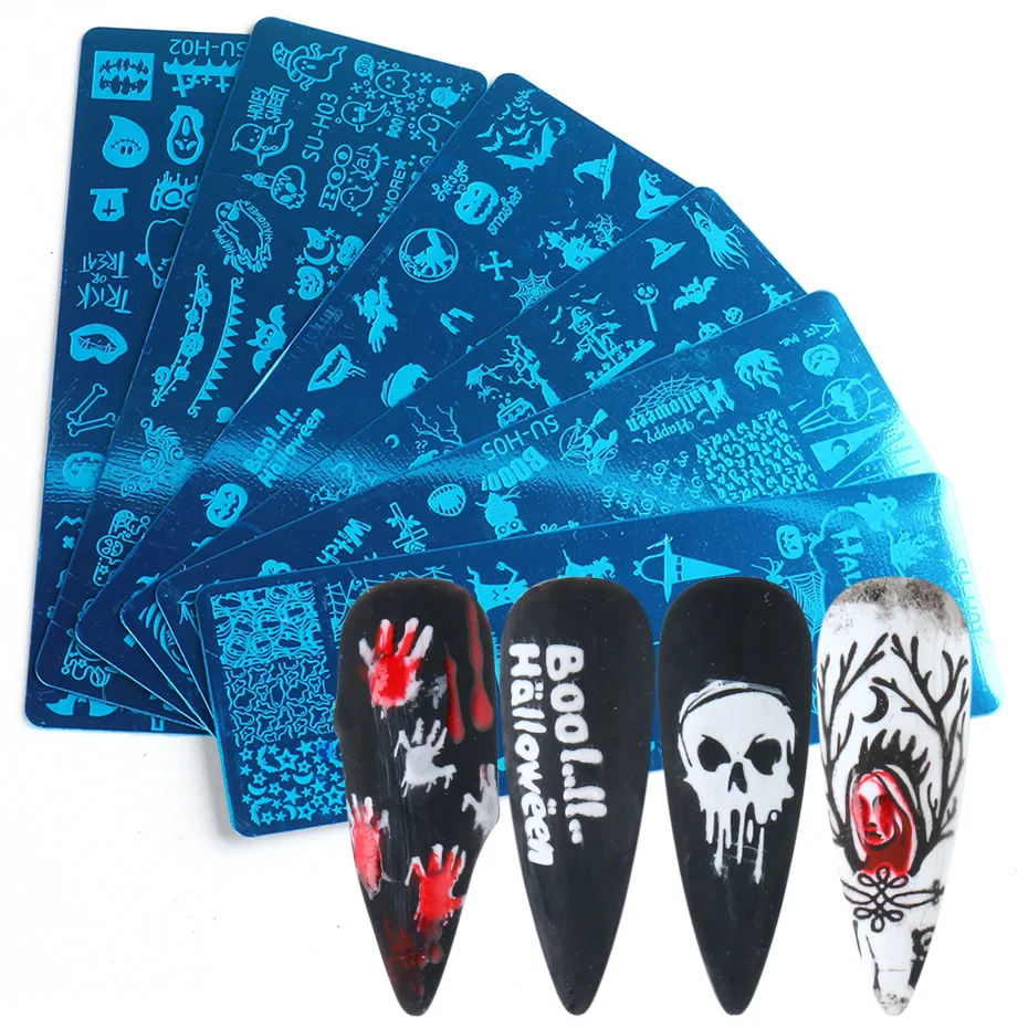 2021 Хэллоуин элемент дизайн ногтей шаблоны замок призрак волшебник дизайн штамповки пластина трафарет Печать Маникюр пресс-форма инструмент
