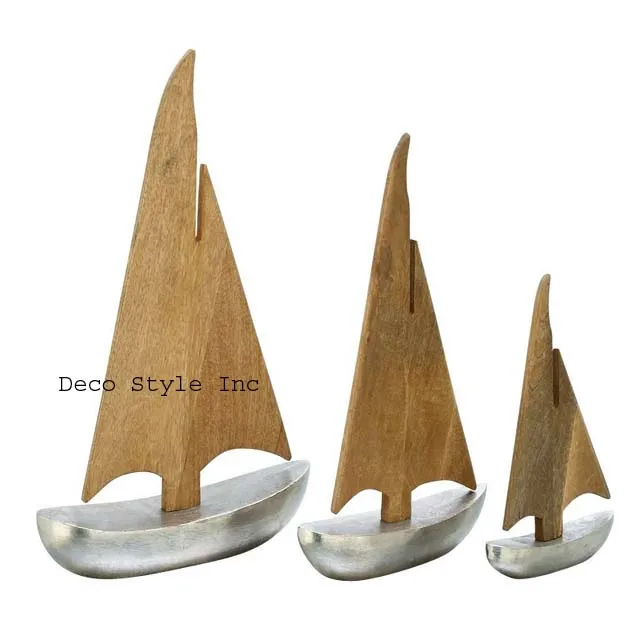 wooden boat sculpture set wood boat decorative object Sculpture