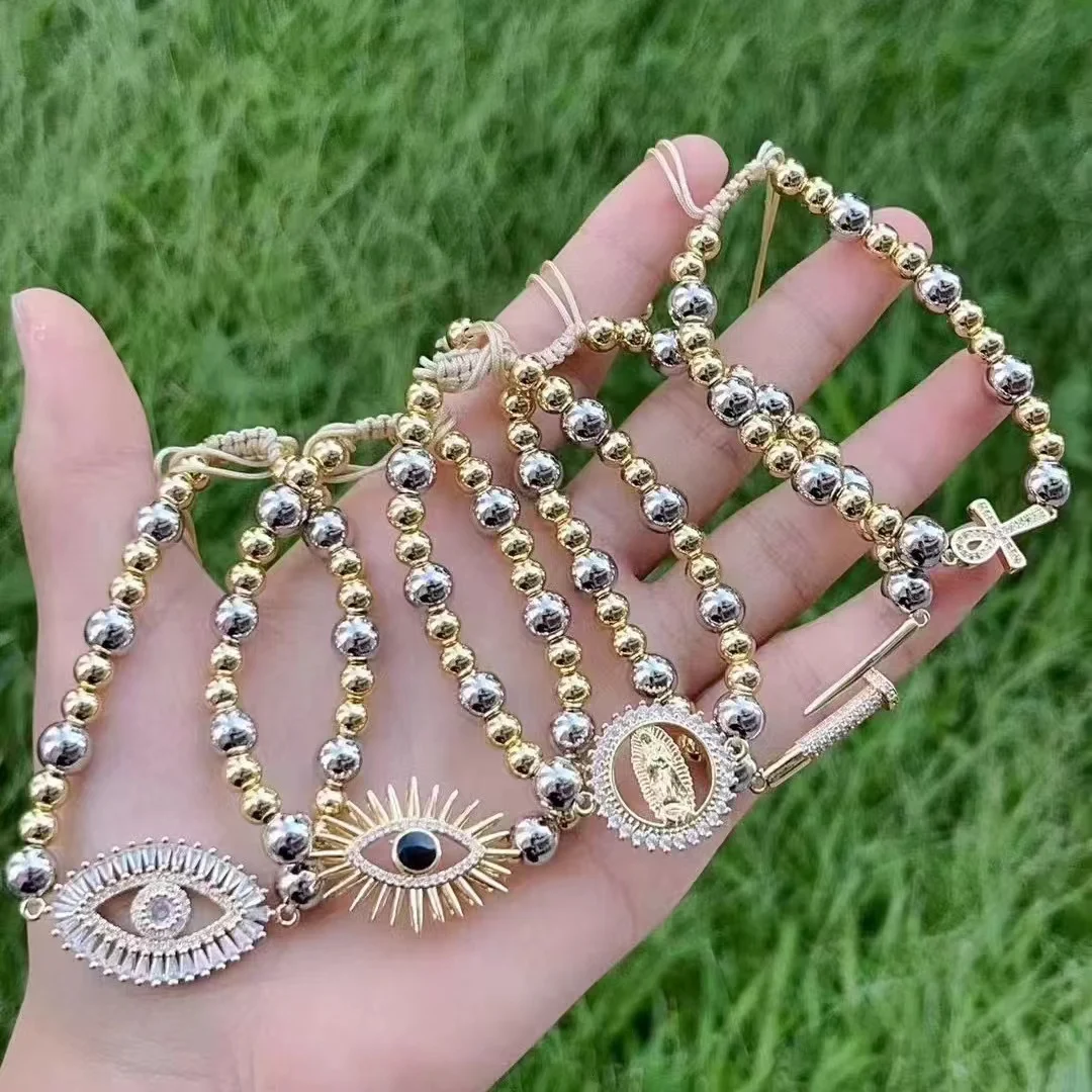 current winning products copper round bead handmade trendy bracelets for women micro macrame jewelry charm bracelet