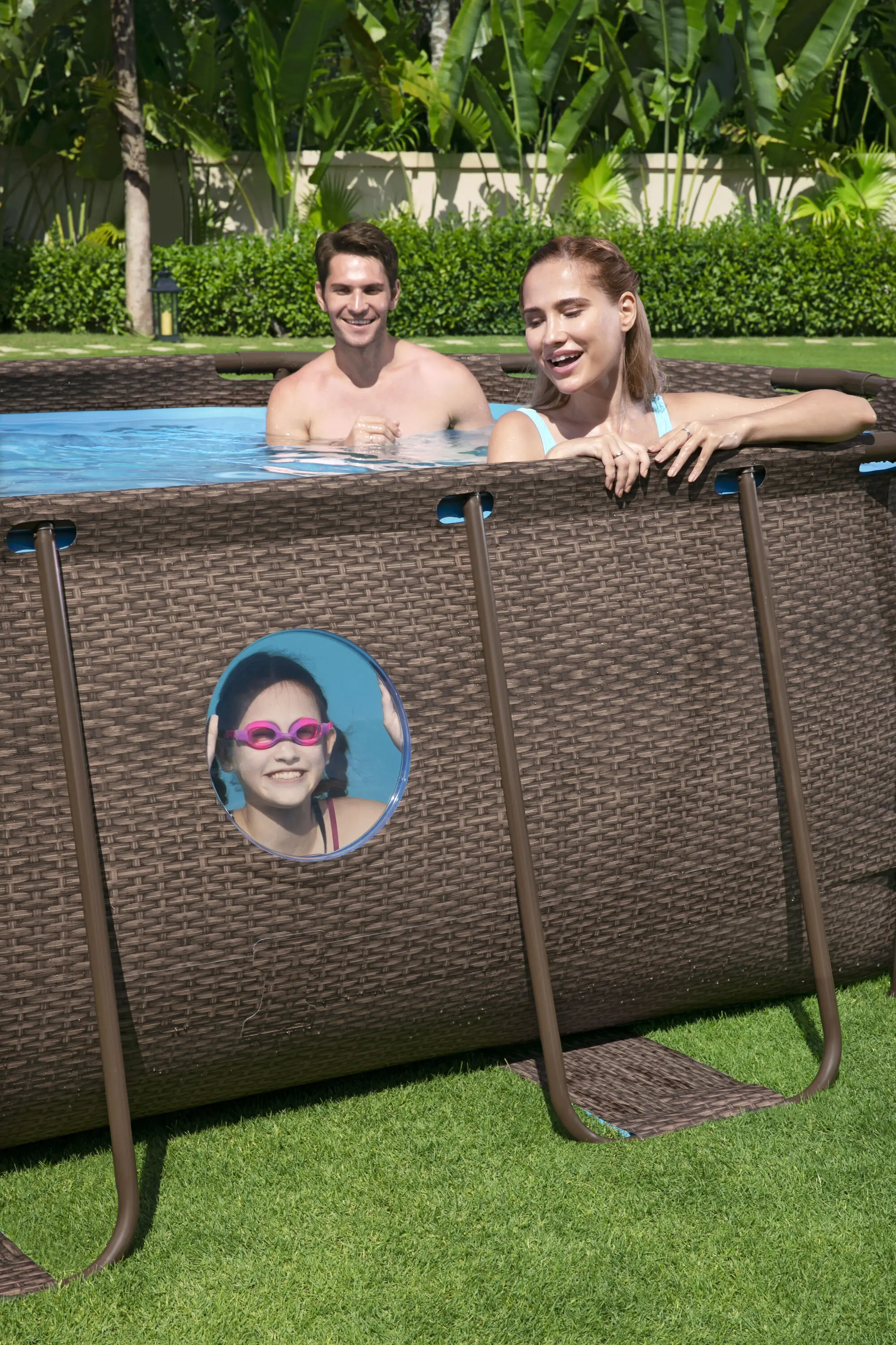 Best way 56946 4.88m x 3.05m x 1.07m portable oval outdoor above ground Steel Frame swimming pool suits with 2 swim vista