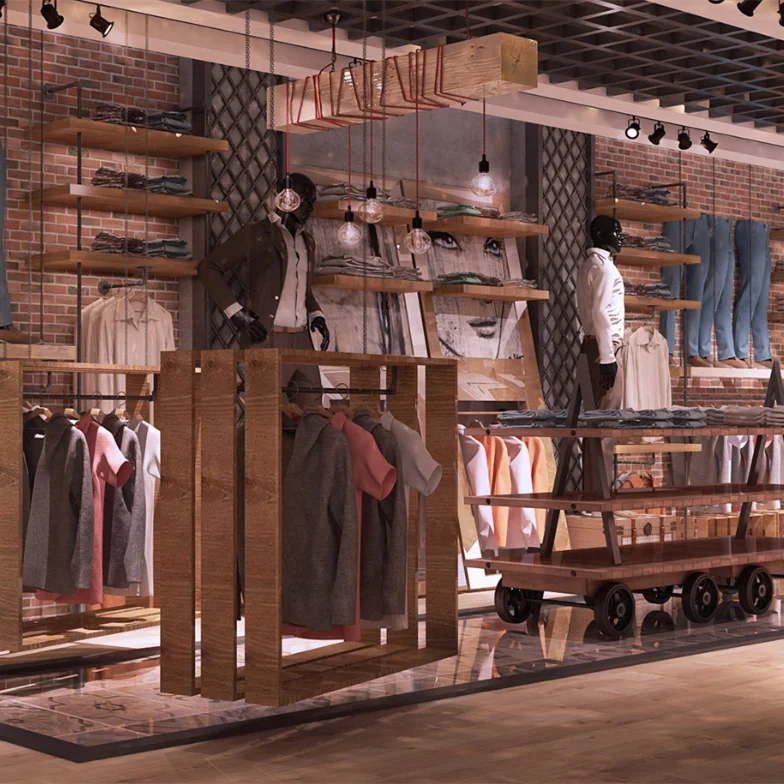 Fashion Mens Clothing Shop Interior Design Custom Men Clothes Store Fixtures Decoration Luxury Menswear Shop Display Furniture
