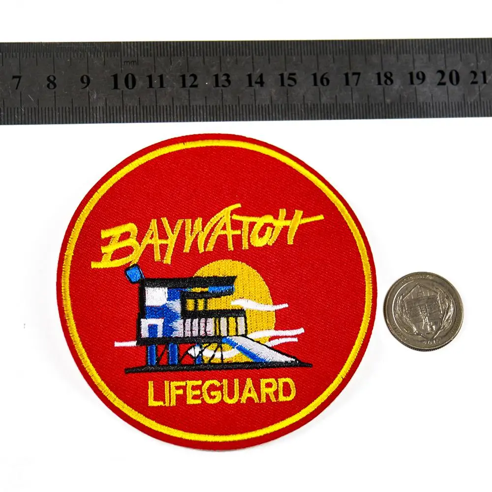 High quality Round baywatch lifeguard letter applique Embroidery patches badges iron on patch laser cut patches custom embroider
