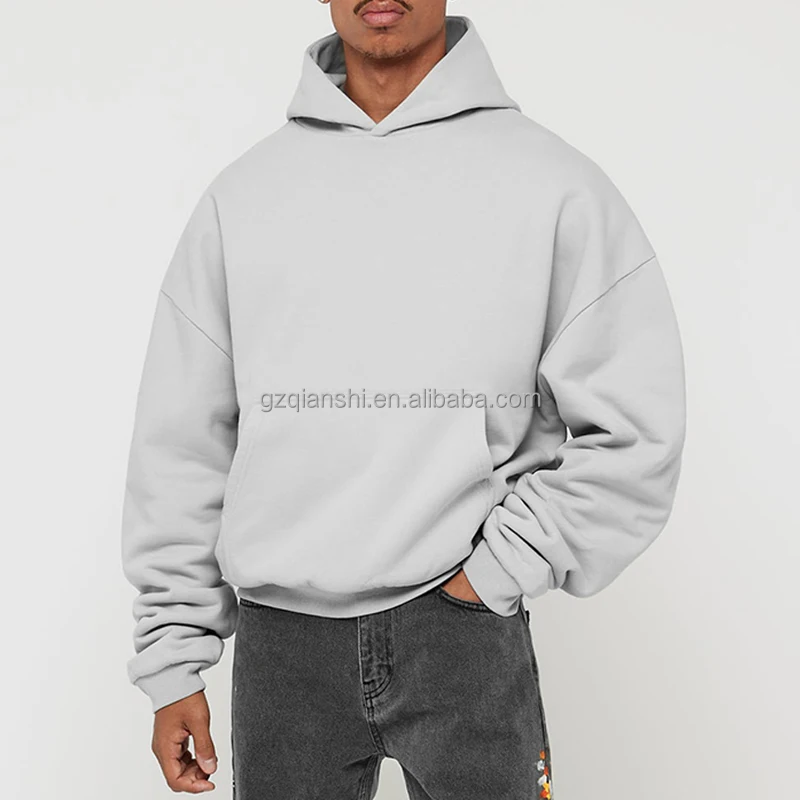 500 gsm plain boxy hoody manufacturing 100% cotton blank french terry hoodies for men essentials high quality cropped hoodie