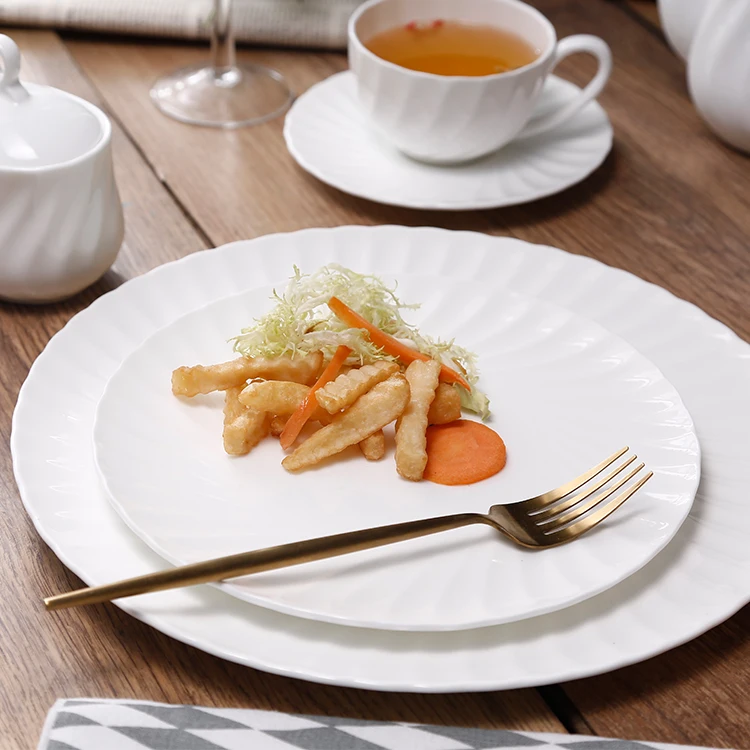 Dining plate set fine bone china cheap ceramic plates dinnerware hotel crockery set soup bowl set of dishes for home and kitchen