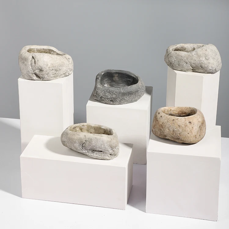 New design modern stone shape cement big home garden decoration flower plant pots for balcony