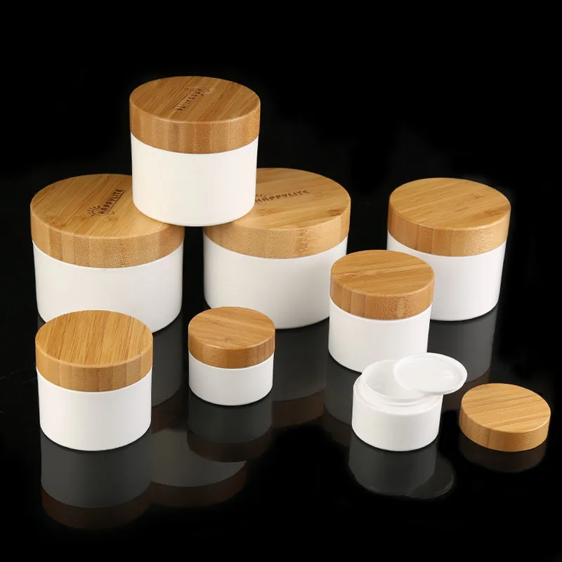 Wholesale Empty Bamboo Cosmetic Containers Luxury Plastic Cream Jar with Bamboo Lid for Lotion Cream