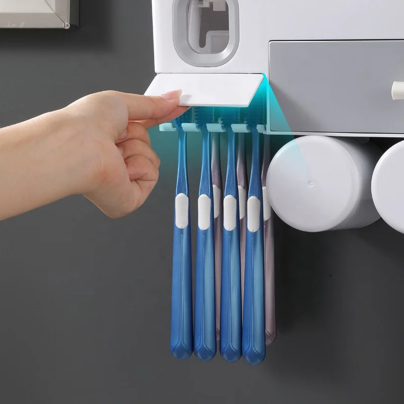Environmentally friendly ABS hole-free bathroom toothbrush holder set includes mouthwash cup